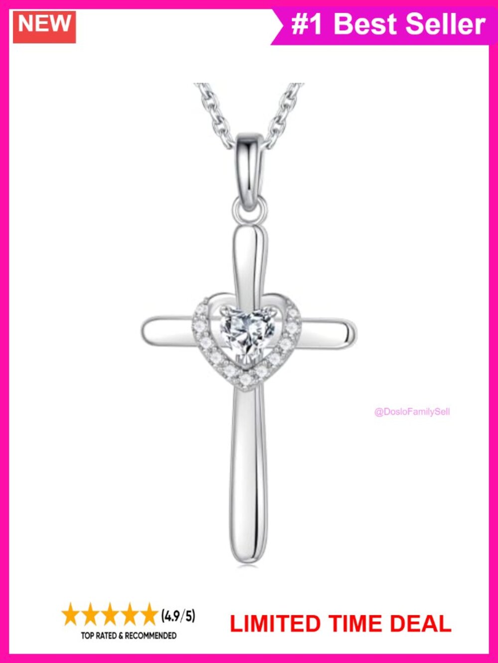 925 Sterling Silver Cross Necklace Heart Birthstone Adjustable Chain